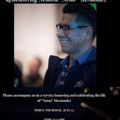 Please accompany us in a service honoring and celebrating the life of "Nemo" Hernandez