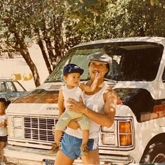 With baby Lloyd and the Van! .......that's Aaron boy  too