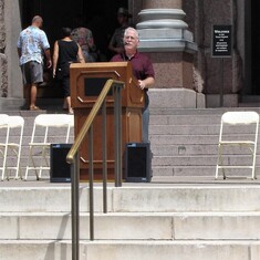 Speaking on the steps of the Texas Capitol on behalf of secular values.