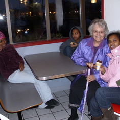 Favorite place, DQ…with Wendy's girls, Kasach (L) and Rebka and Titu next to Nana