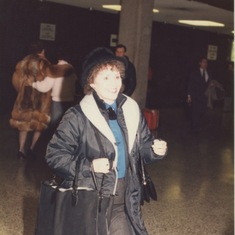 An airport sprint to see Becky's 1st baby Holly, December '84