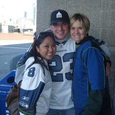 Ann, Niel, and Tammy at Seahawks game