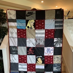 Niel's new memory quilt made with love by Nick and Tammy