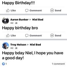Friends wishing Niel Happy Heavenly Birthday.