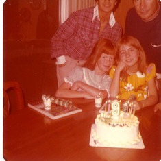 Nina Marie and Best Friend Jill  (age 9 b’day )with Keith & Dad peeking in
