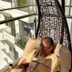 Mom @ her favorite spot in bangalore house !
