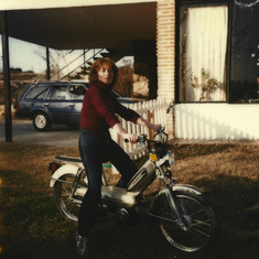 On Pablo's moped (possibly in Spain, early 1980s)