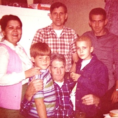 Elizabeth and her boys: John,Billy Joe, Jo-Joe, Grandpa Hiram and Greggy.