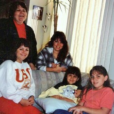 Grandmas Girls! Norma, Debbie, Tammy, Taylor, Jenna. Tay is holding baby Luke.