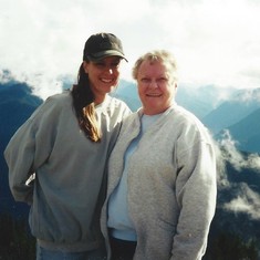 Dyan and Mom with the Olympic Mountains in the background.  "Her mountains"