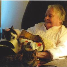 Mom and her cats, Charlie & CJ.  She loved them on her lap.