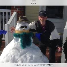 Feb 2014 you wanted us to make a snowman over seven hours later and you were so proud. I mostly watch, you brought the space heater off the back porch to keep me warm and outside with you we has a blast.