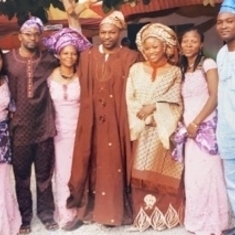 Wedding day with Late Brother Bode, sisters Lola/Biola and friends