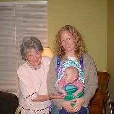 Olive with grand daugter Cathy Abbott and great grandson Spencer