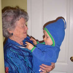 Olive holding great grandson Brenden in 2002
