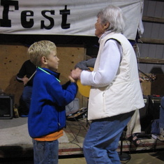 Olive dancing with great grandson Brenden at the Perry Reunion in 2007