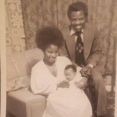 Daddy and wife with newborn first daughter Laide in 1973