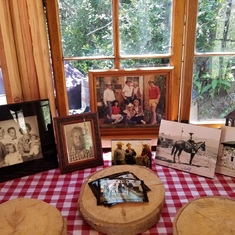 20170615_Once Otis'  greenhouse, now bunk house; served   blueberry pie,  banana bread, ozzy bites, tea,  coffee. Photos of Otis on display.