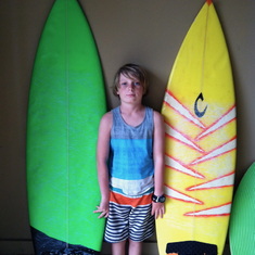 Owen and the first boards he owned. Kauai, 2015