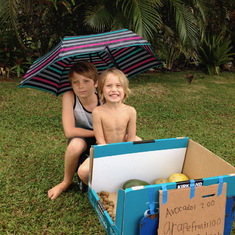 Owen and Greyson. Trading fruits w the neighbors. Kauai. 