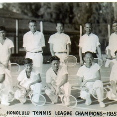 1935:  Honolulu Tennis League champs.  Coach Owen Louis.  Younger brother Leighton Louis, 1st singles.