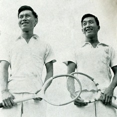 1940-from UH Manoa Yearbook -Tennis Coach Owen Louis and team captain Leighton  Louis