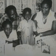 Dad and family celebrating Oyelola's birthday at their home in University of Ile-Ife, mid-1970s