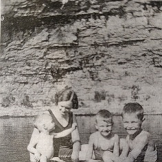 Verfurth boys Bob, Bill, and Pat with their mom on a summer vacation.