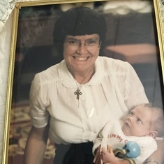Pat with her first grandchild, Diana in 1984