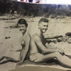 Pat and Bill at the beach as teenagers