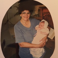 Trish and her granddaughter Veronica Fabiano at her baptism; 1996