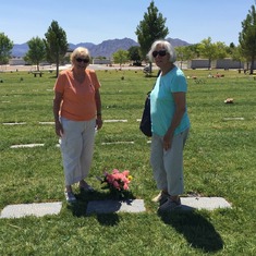 Hi Pat,  Pat & Ellie came to see you today and put some beautiful flowers on your gravesite.  They are visiting for a few days and are staying at the Marriott Grand Chateau.