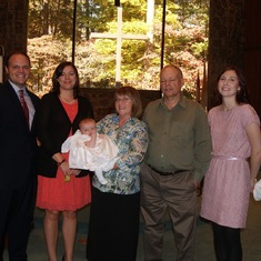 Patricia at her first granddaughter's, Claire, Baptism. Ben, Megan, Patricia, Claire, Randy and Kym. Claire is Anthony & Kym's Daughter.