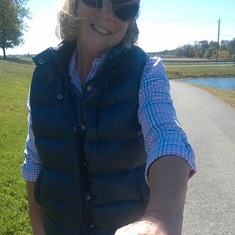 Mom at Freedom Park on her daily walks with a fuzzy caterpillar
