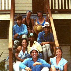 Pat and John in Belize with the Ashbaugh family, Alison, nephew Tom Johnson and guide Gabby in the center
