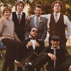 Pat with all five Freeman boys (and the groom) at our wedding, 37 years ago