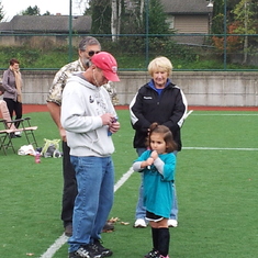At his great granddaughter's soccer game.