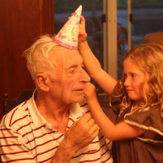 Dad with his great grand daughter, Illa, at Mom's birthday party, Aug. 2013