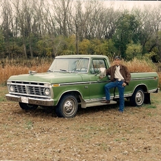 High school senior picture with his favorite set of wheels: his 1974 Ford pickup.