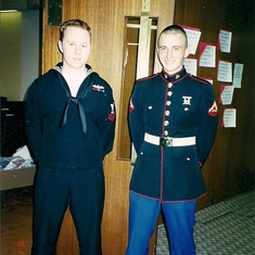 Paul and Jared Venema (my brother-in-law) at my wedding, 2001.  Paul and Jared were ushers and each wore their dress uniforms for the occasion.