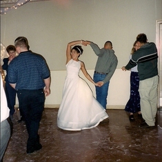 Dancing the pretzel at my wedding, 2001.