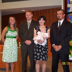 Eden's baptism in 2008. We selected Paul, Jenna Venema, and Jared and Julia Venema as godparents.