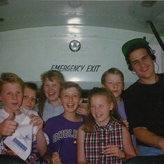 Paul and the public elementary school crew, probably on a field trip.  Pictured are Danny Beal, Jeremy Brabec, Karina Molacek, Paul, Sara Tiedtke, Jonathon Steffensmier, and Scott Ueding