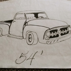I remember when you drew this of Sean's truck. I found it today. I remember setting on the arm of your recliner while your hands shook so hard but I made you finish it...
