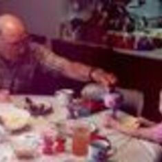Great Grandpa Pauly having a tea party with Michaella.
