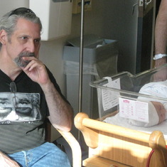Dad at the hospital at Olivia's birth