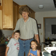 Grandpa donning his famous wig with Francesco and Ana