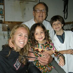 Having fun in Grandpa's workshop with Cara, Ana, and Francesco.