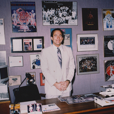 Paul in his office at Gold's Gym, around 1990