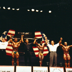 Rich & Paul presenting the bodybuilding contest winners (around 1993)